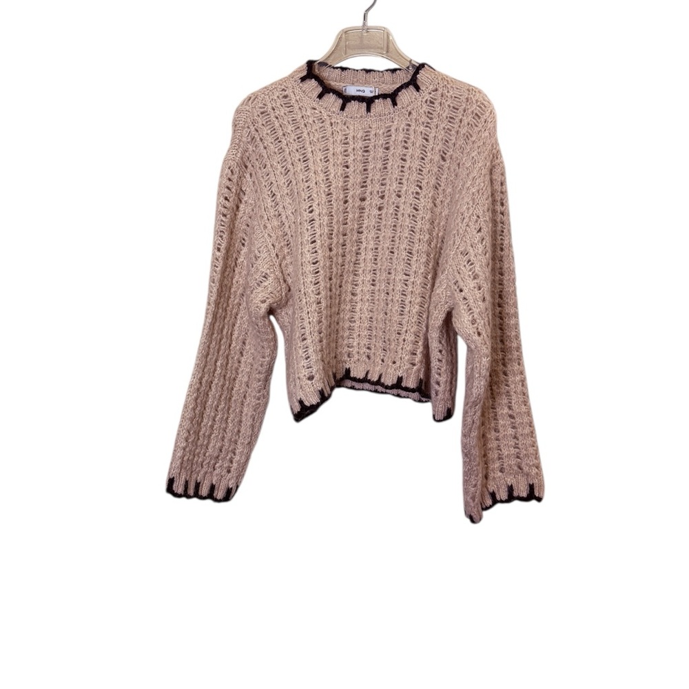Mango Women's Feminine Cottagecore Preppy Open Knit Ribbed Sweater sz XL